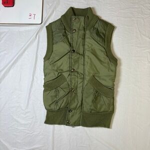 Takeout Green Puffer Knit Vest Y2K Juniors Cropped Sporty Zip up Size Medium